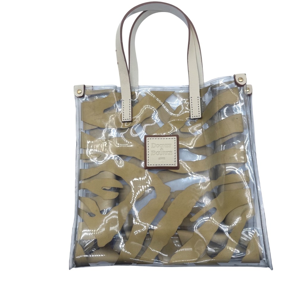 Dooney & Bourke Clear PVC Tiger Stripe Leather Trim Mini Tote Bag Tan Cream